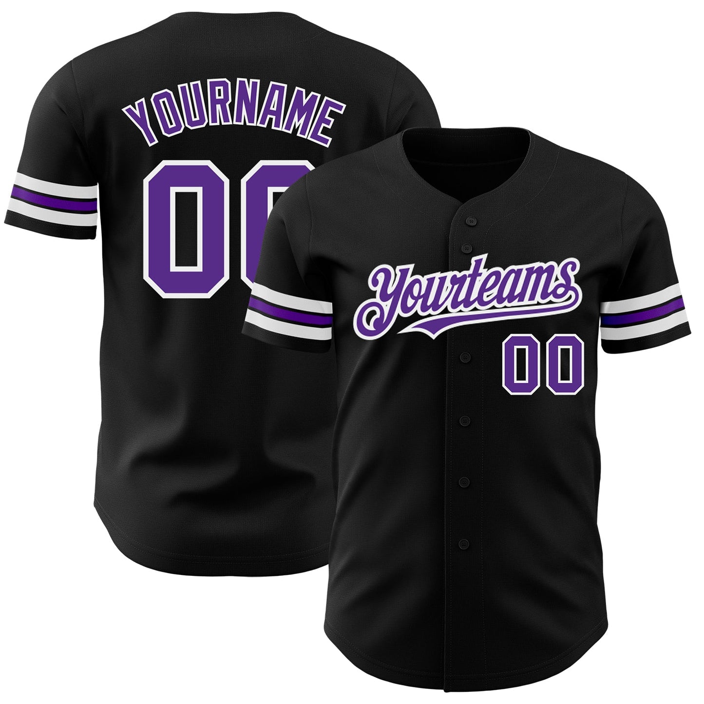 Custom Black Purple=White Authentic Baseball Jersey - Main View