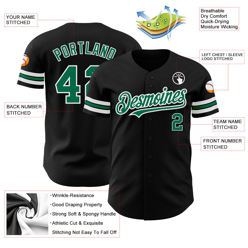 Custom Black Kelly Green=White Authentic Baseball Jersey view 3
