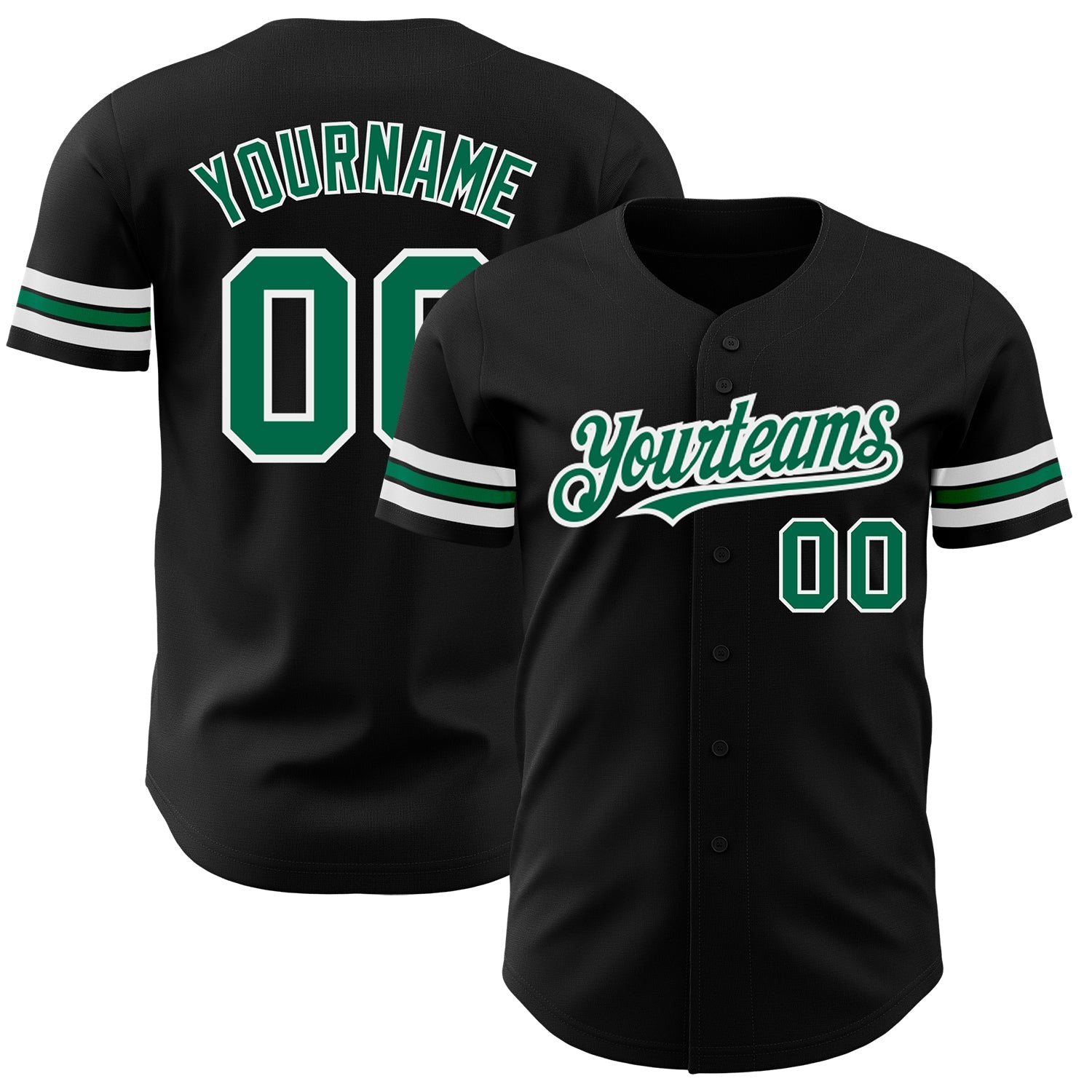 Custom Black Kelly Green=White Authentic Baseball Jersey - Main View