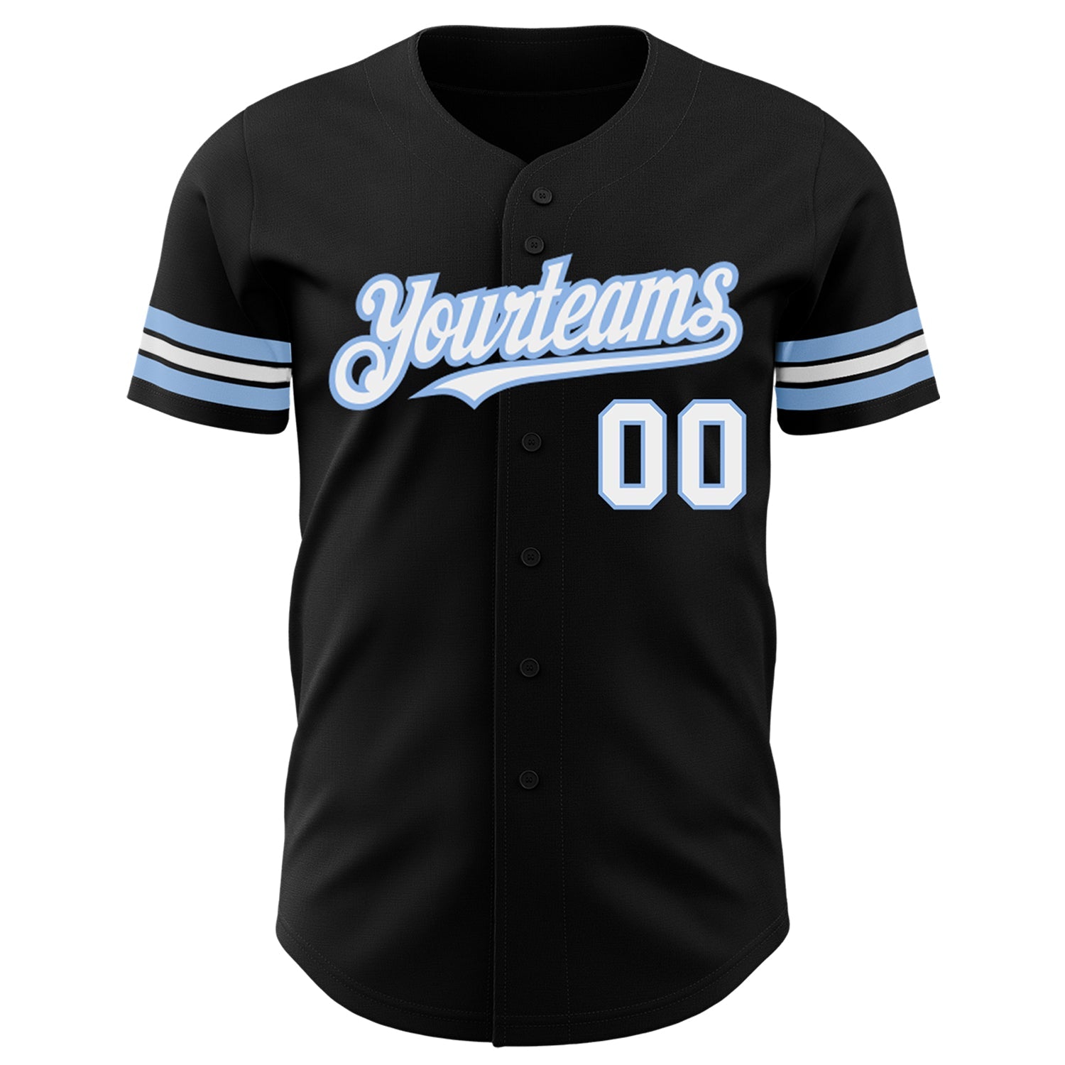 Custom Black White-Light Blue Authentic Baseball Jersey view 2