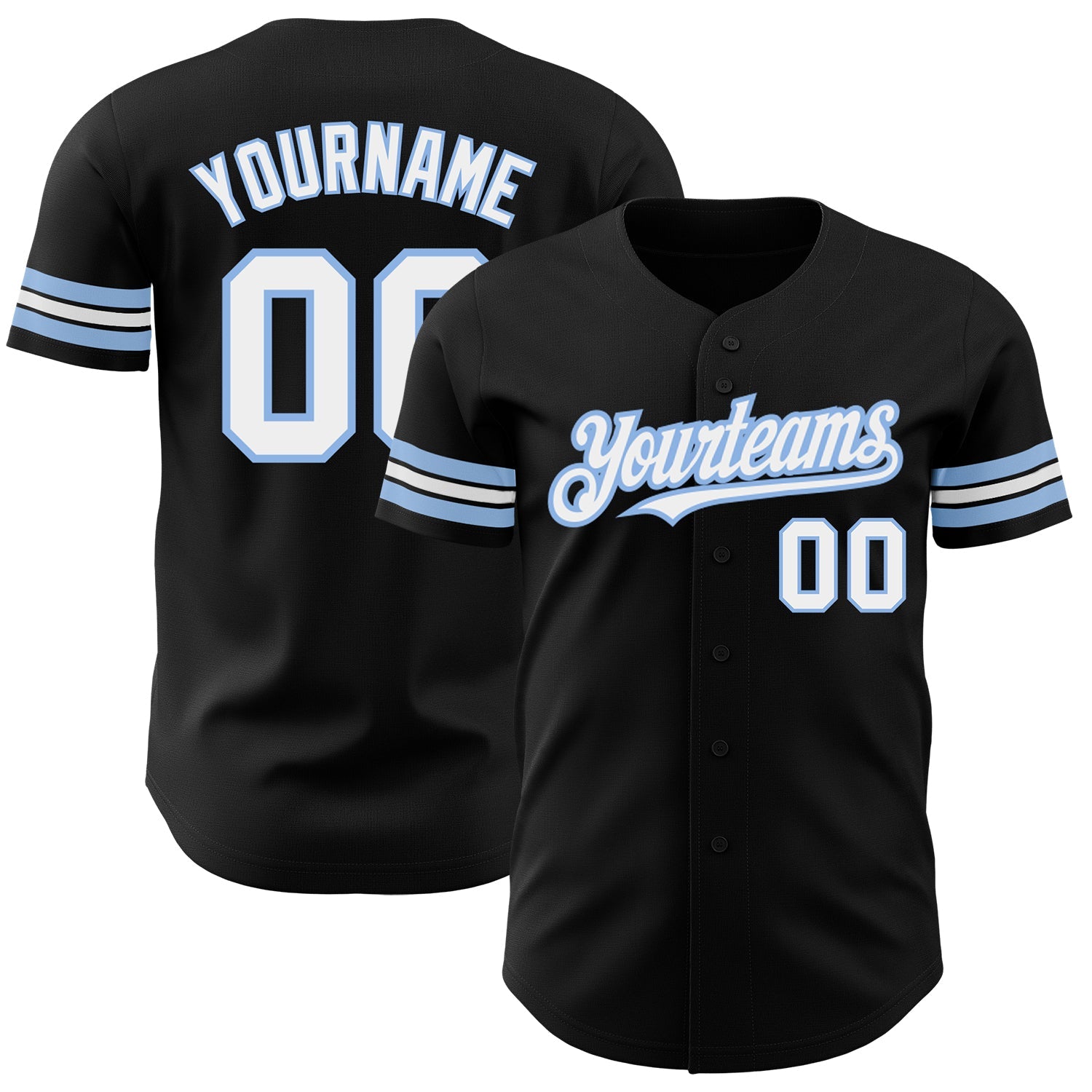Custom Black White-Light Blue Authentic Baseball Jersey - Main View
