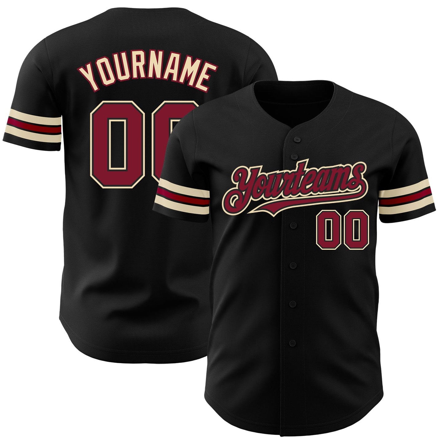 Custom Black Crimson-City Cream Authentic Baseball Jersey - Main View