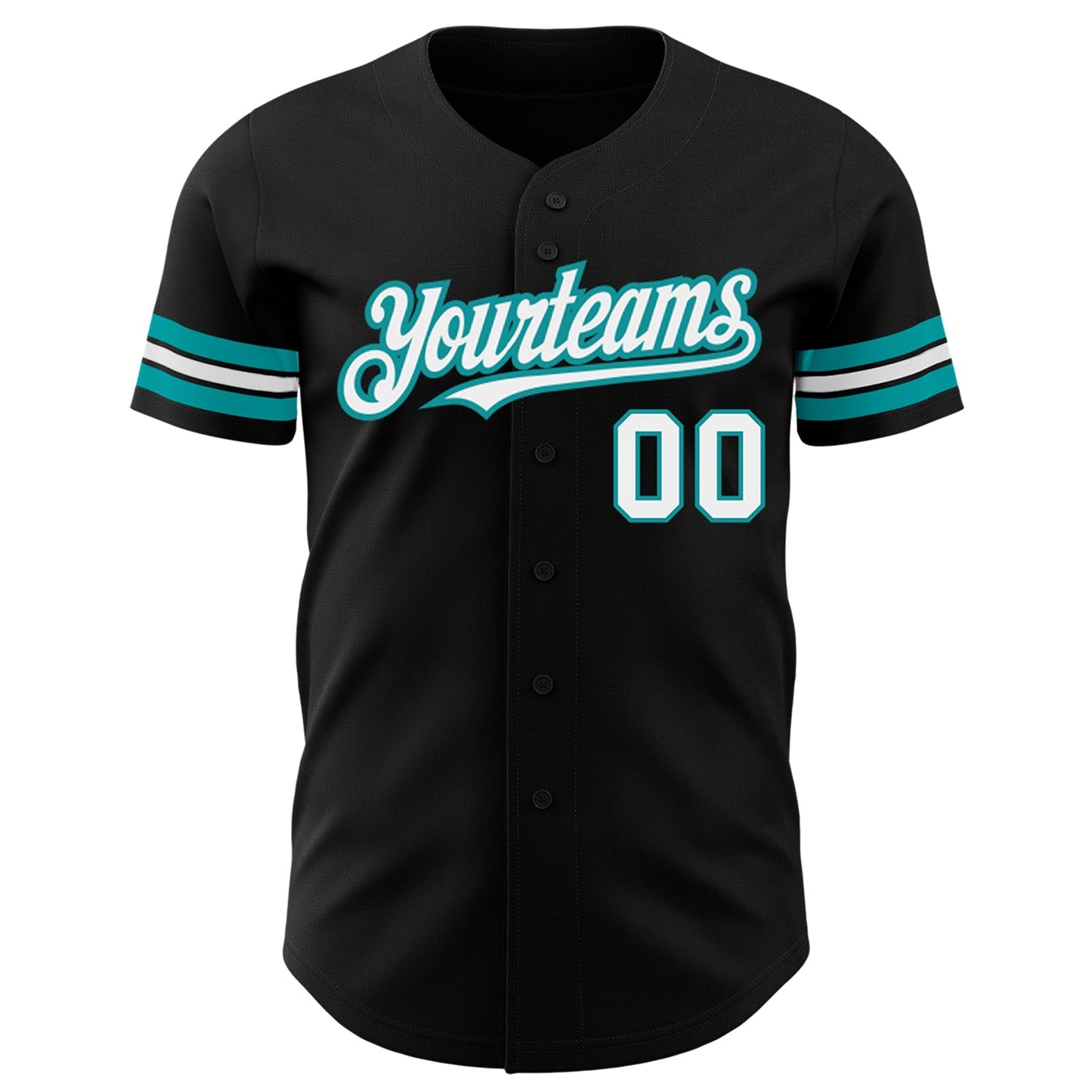 Custom Black White-Teal Authentic Baseball Jersey view 2