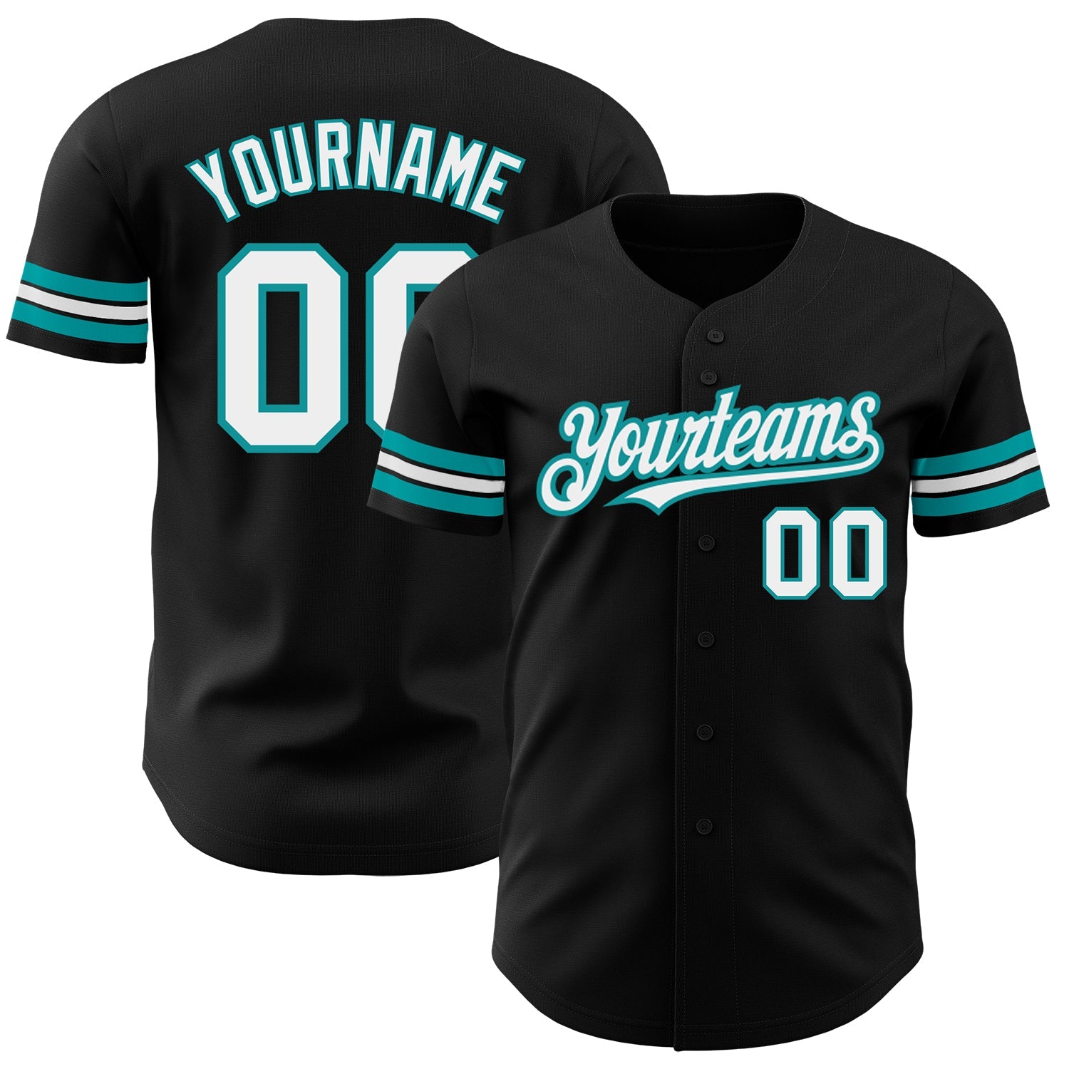 Custom Black White-Teal Authentic Baseball Jersey - Main View