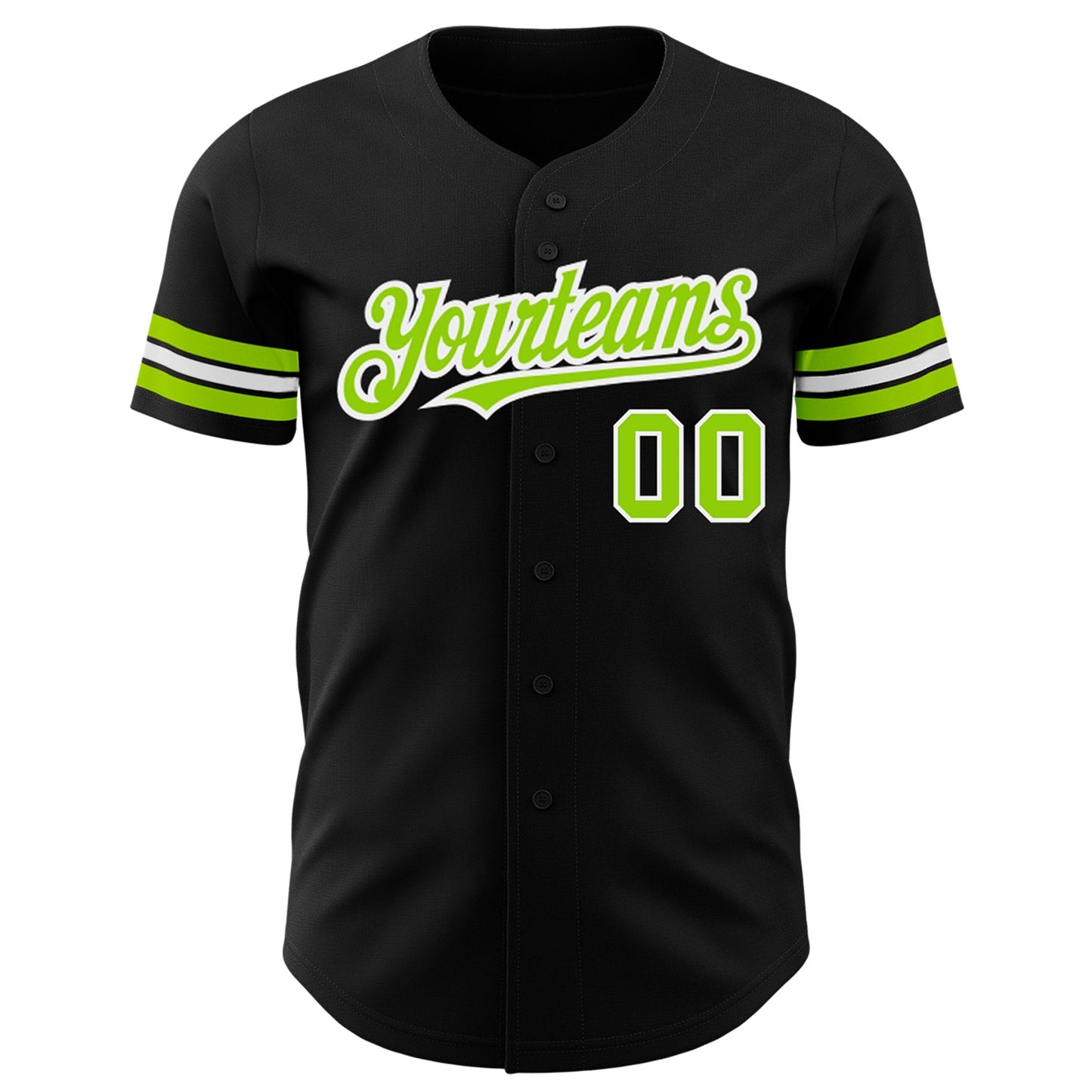 Custom Black Neon Green-White Authentic Baseball Jersey view 2