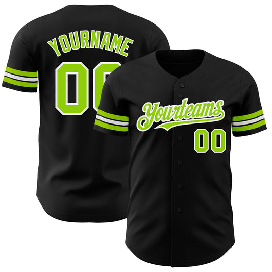 Custom Black Neon Green-White Authentic Baseball Jersey - Main View