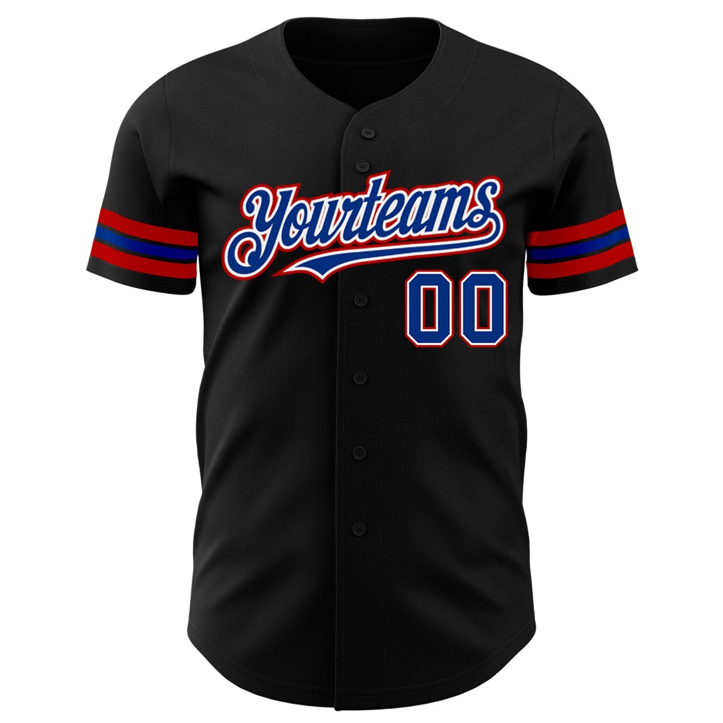 Custom Black Royal-Red Authentic Baseball Jersey view 2