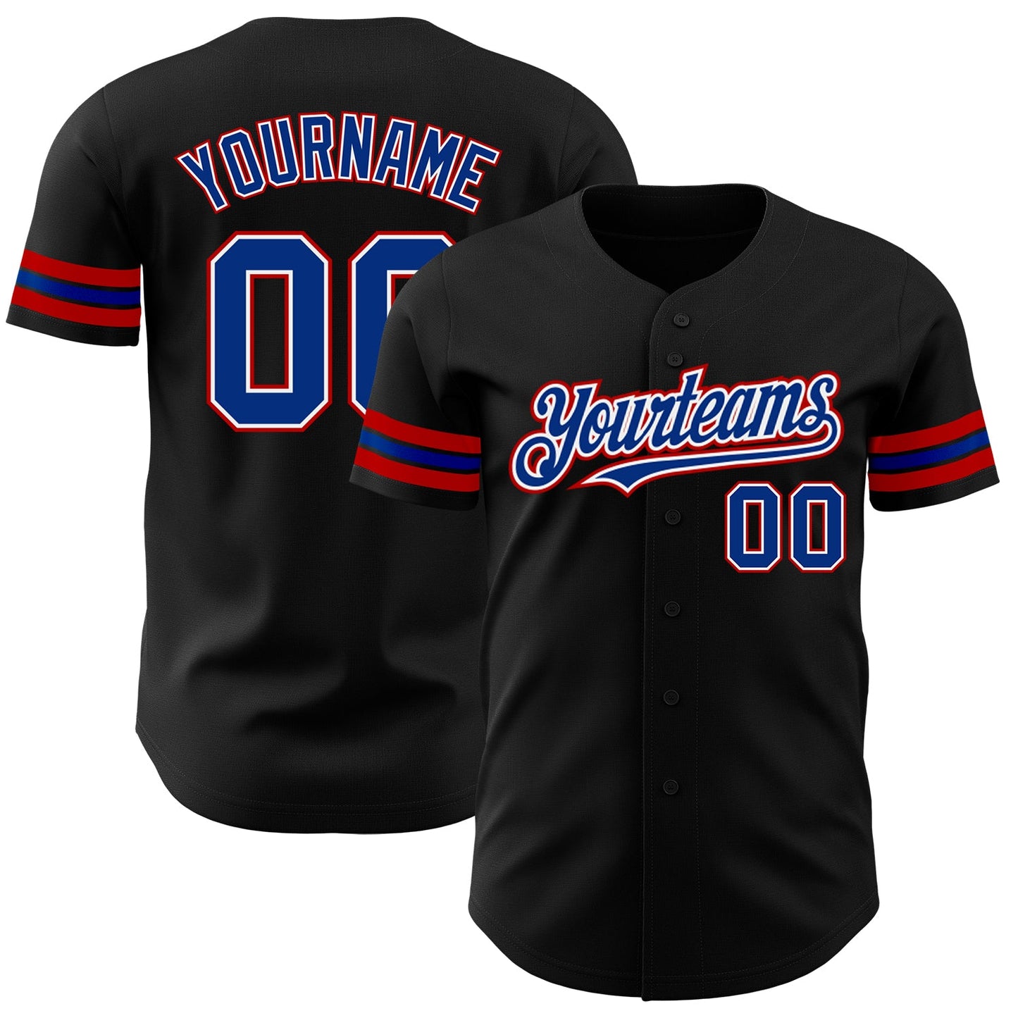 Custom Black Royal-Red Authentic Baseball Jersey - Main View