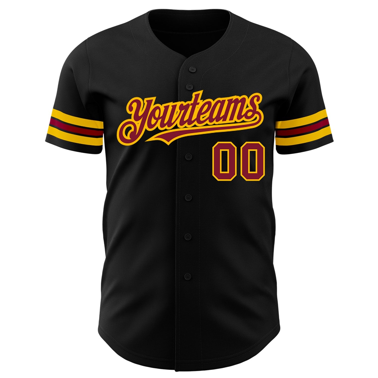Custom Black Crimson-Gold Authentic Baseball Jersey view 2