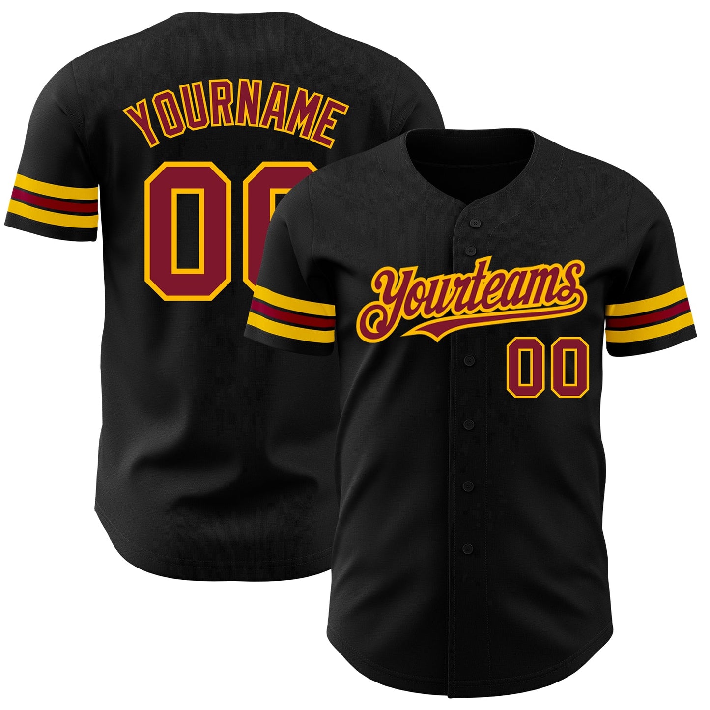 Custom Black Crimson-Gold Authentic Baseball Jersey - Main View
