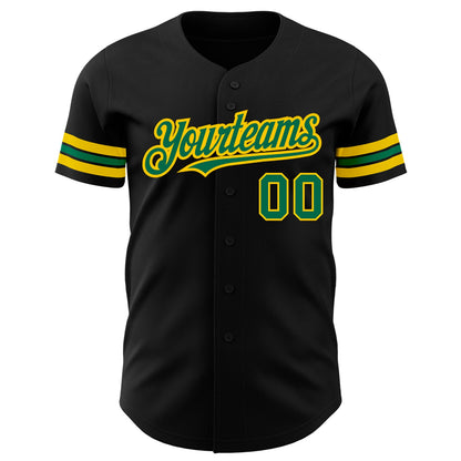 Custom Black Kelly Green-Yellow Authentic Baseball Jersey view 2