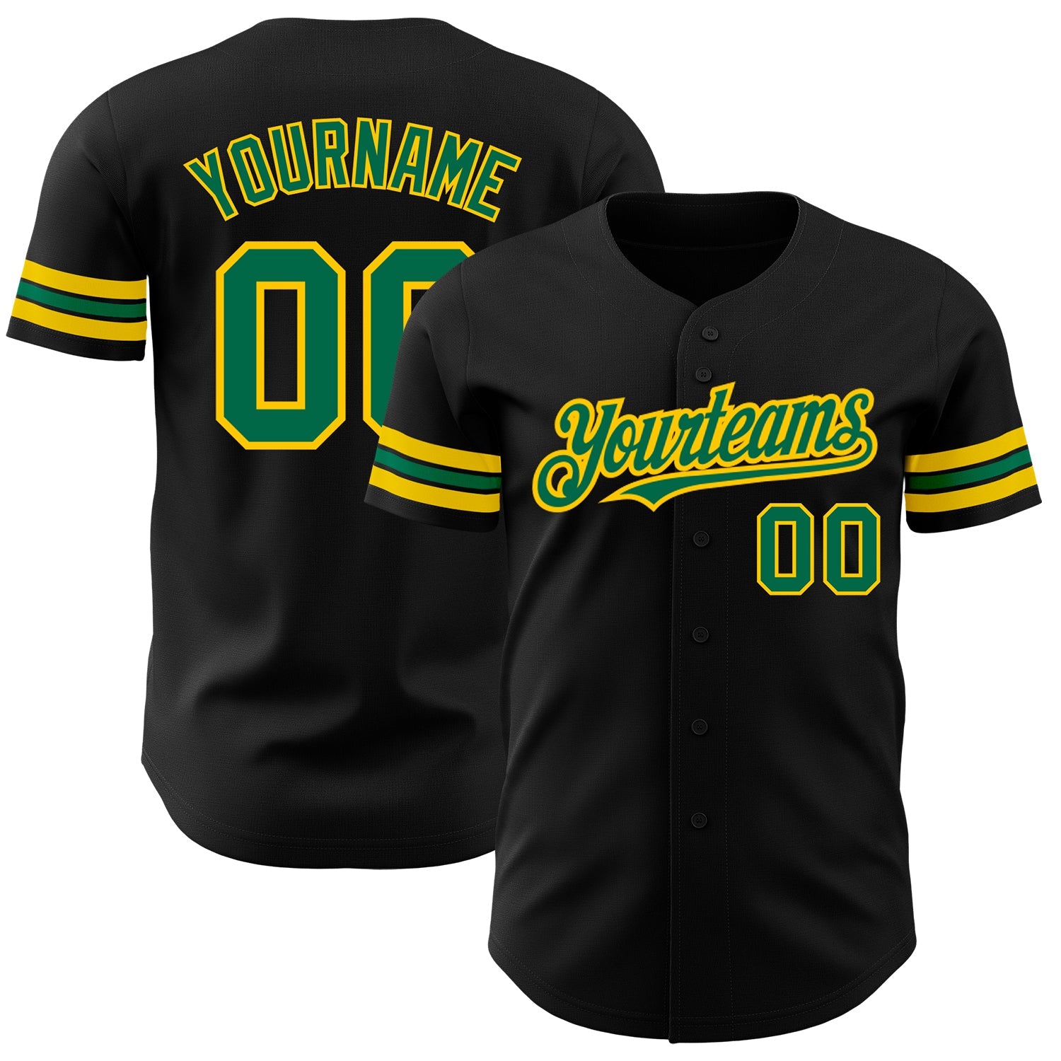 Custom Black Kelly Green-Yellow Authentic Baseball Jersey - Main View