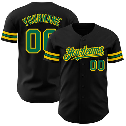 Custom Black Kelly Green-Yellow Authentic Baseball Jersey - Main View