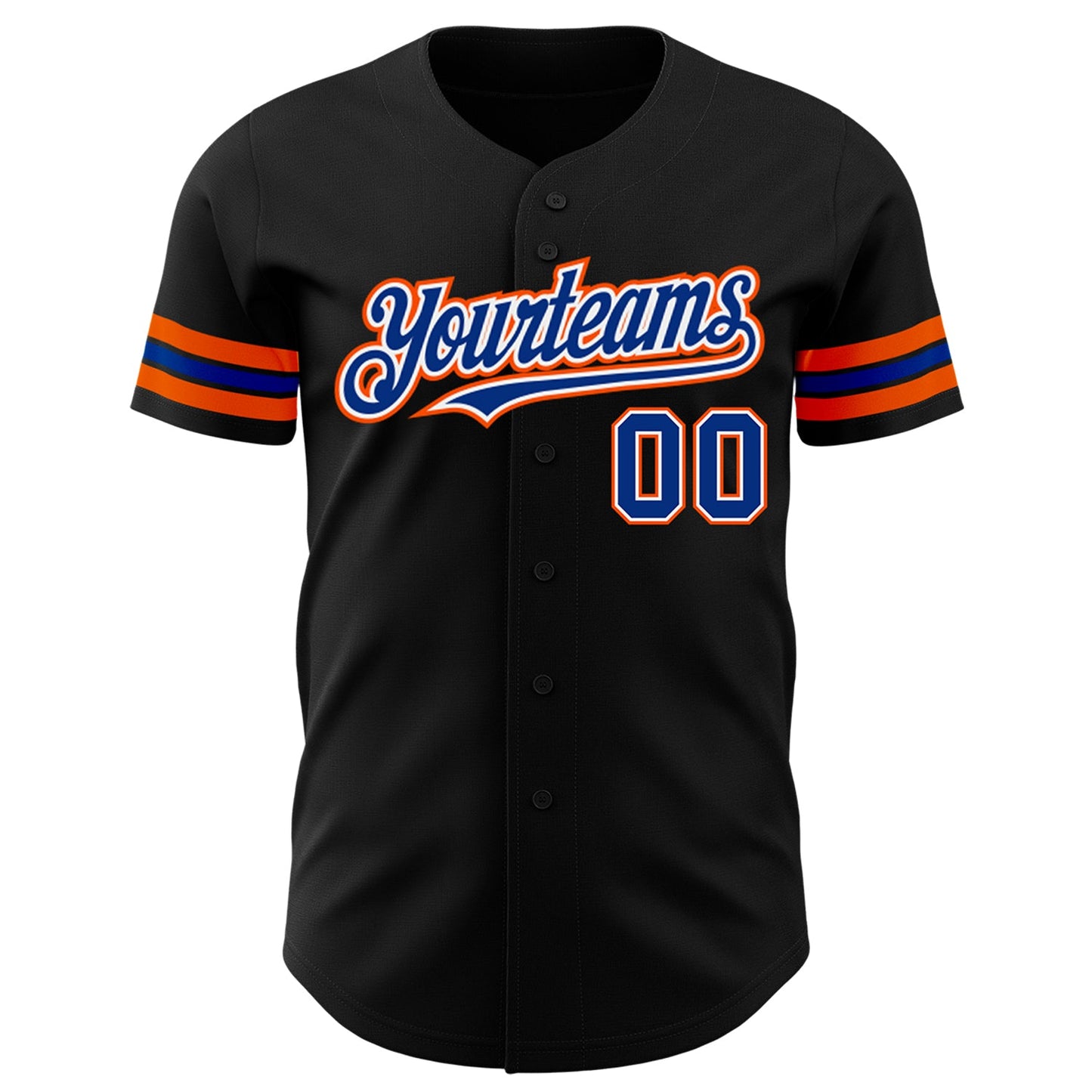 Custom Black Royal-Orange Authentic Baseball Jersey view 2