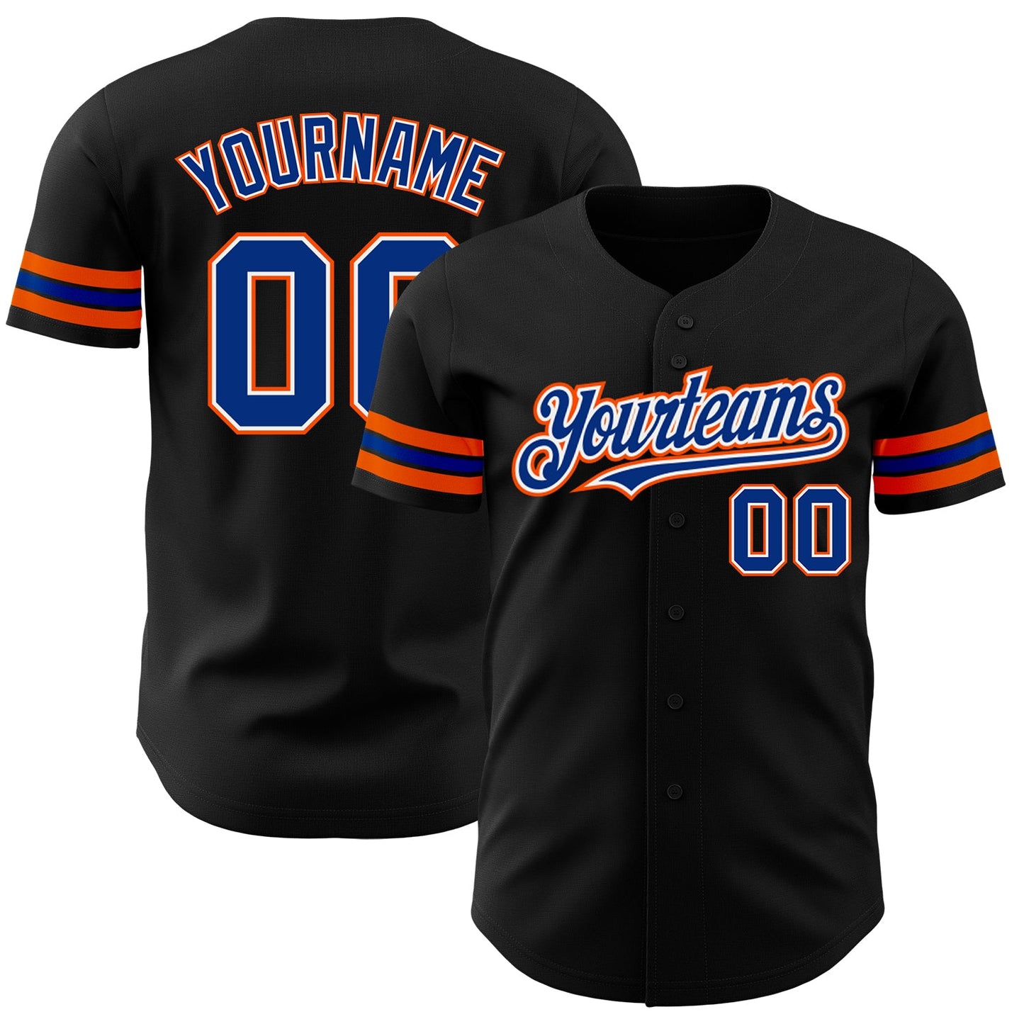 Custom Black Royal-Orange Authentic Baseball Jersey - Main View