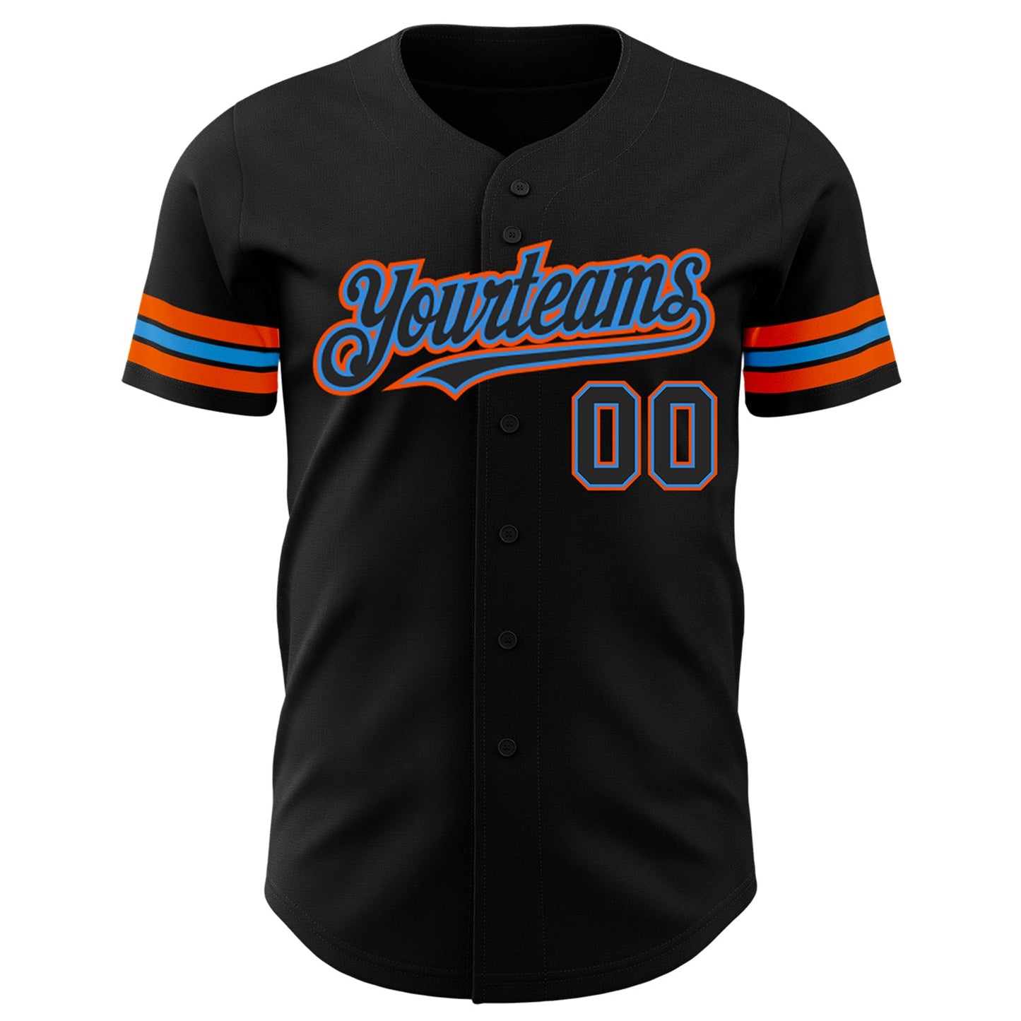 Custom Black Electric Blue-Orange Authentic Baseball Jersey view 2