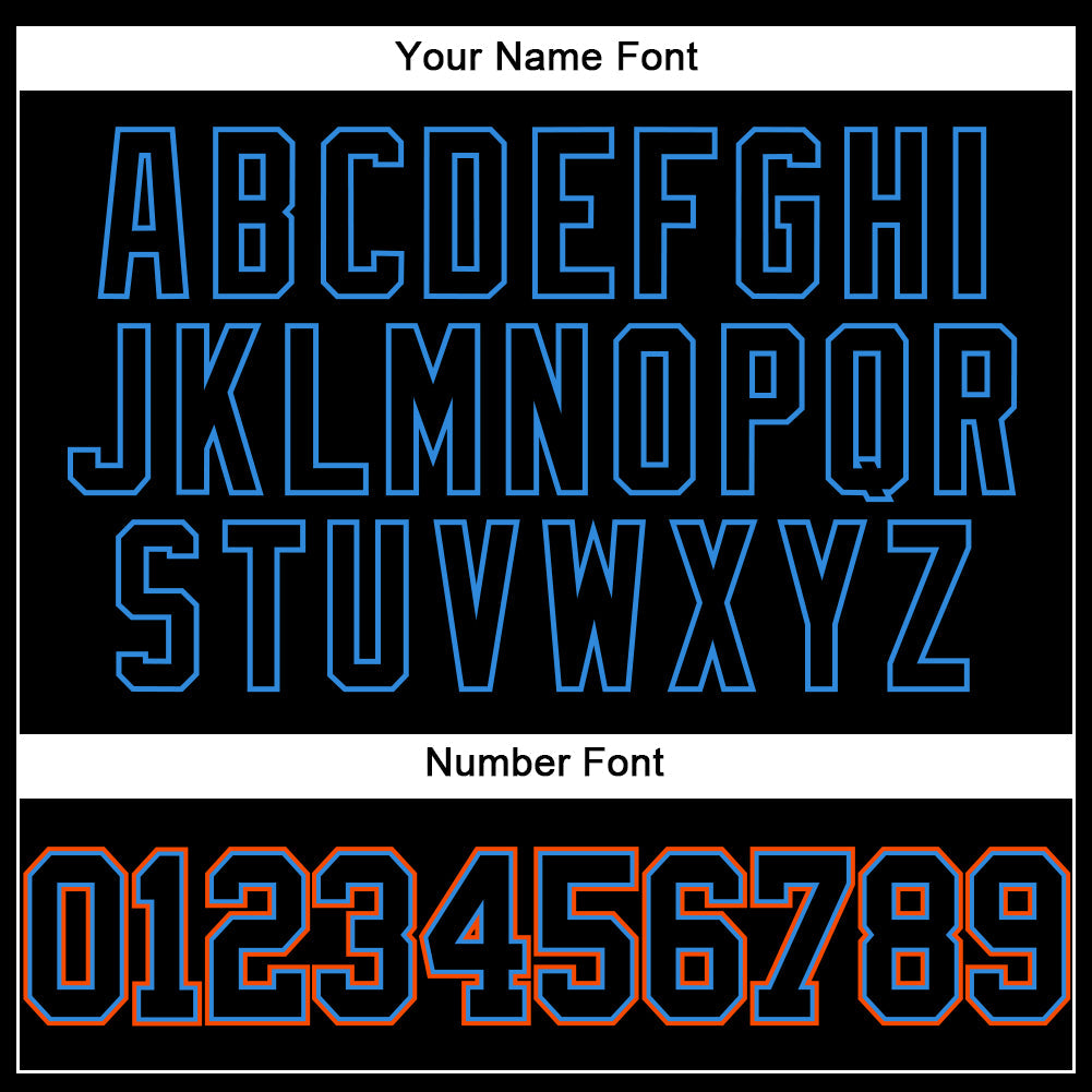 Custom Black Electric Blue-Orange Authentic Baseball Jersey view 5