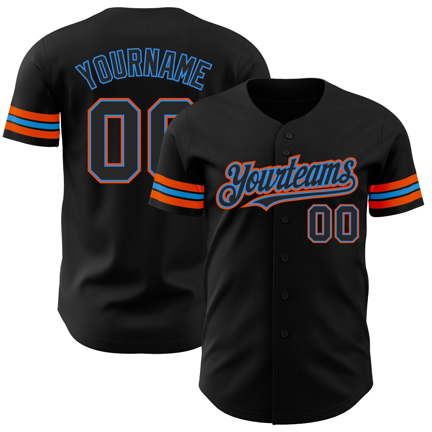 Custom Black Electric Blue-Orange Authentic Baseball Jersey - Main View