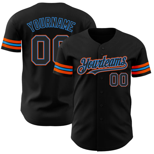 Custom Black Electric Blue-Orange Authentic Baseball Jersey - Main View