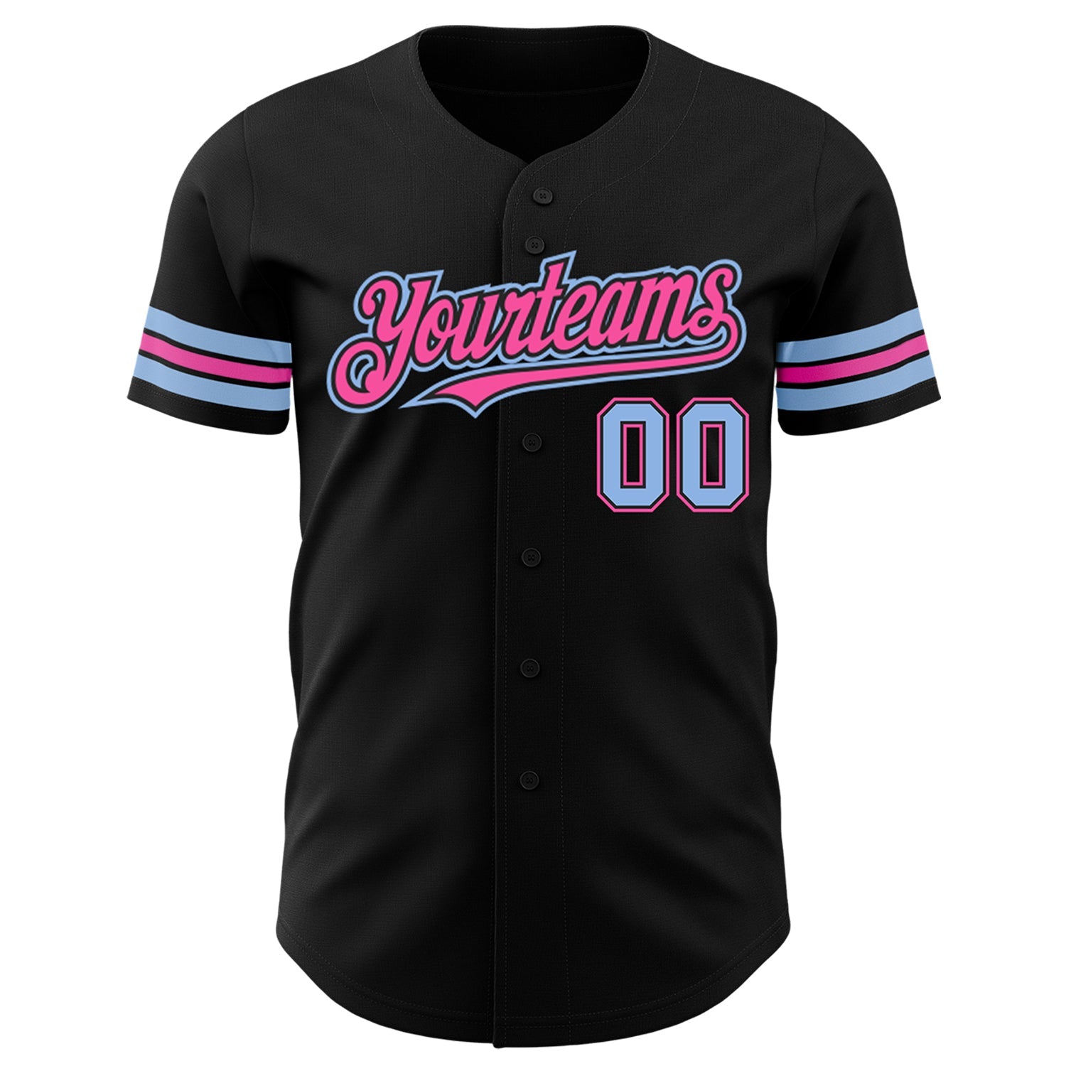 Custom Black Light Blue-Pink Authentic Baseball Jersey view 2