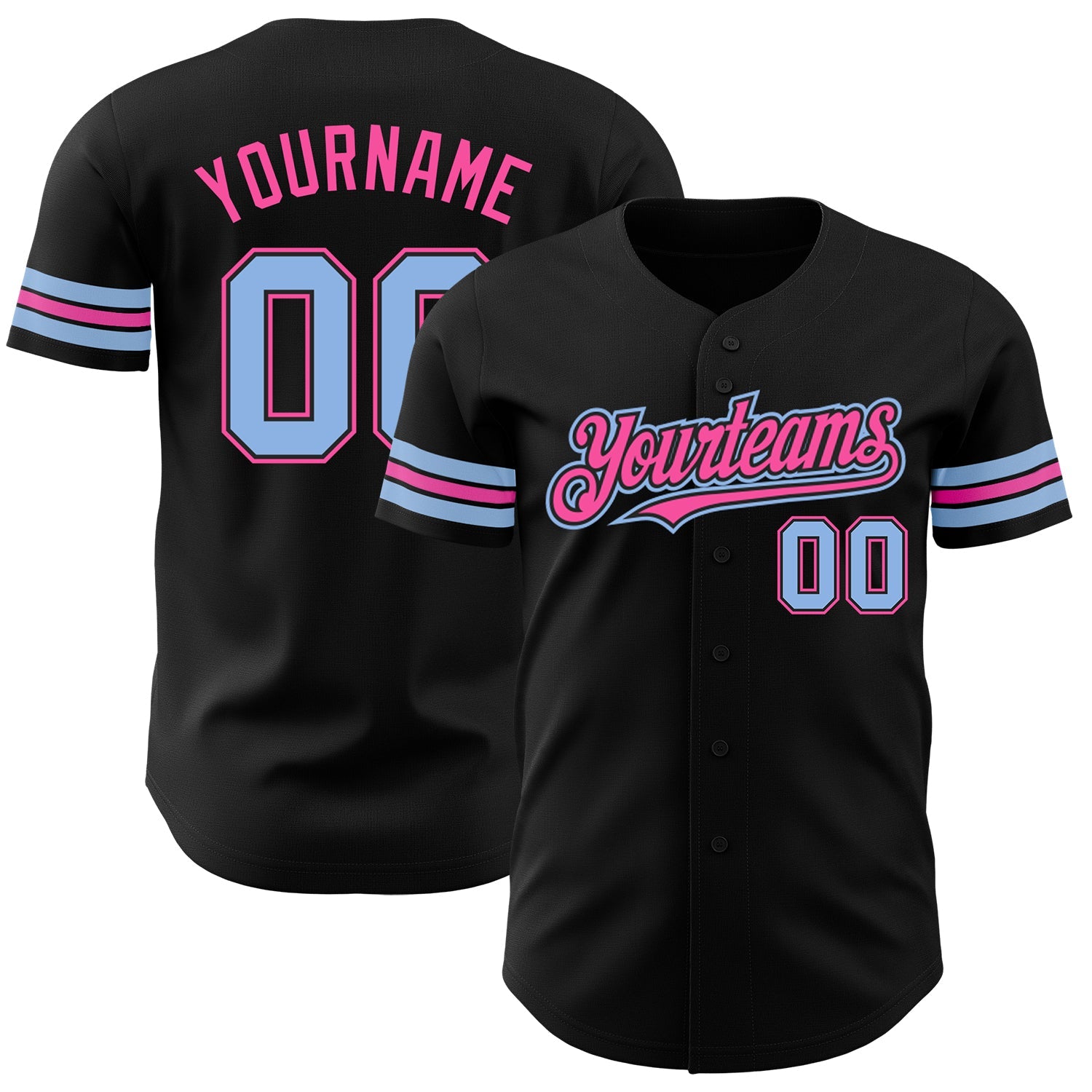Custom Black Light Blue-Pink Authentic Baseball Jersey - Main View