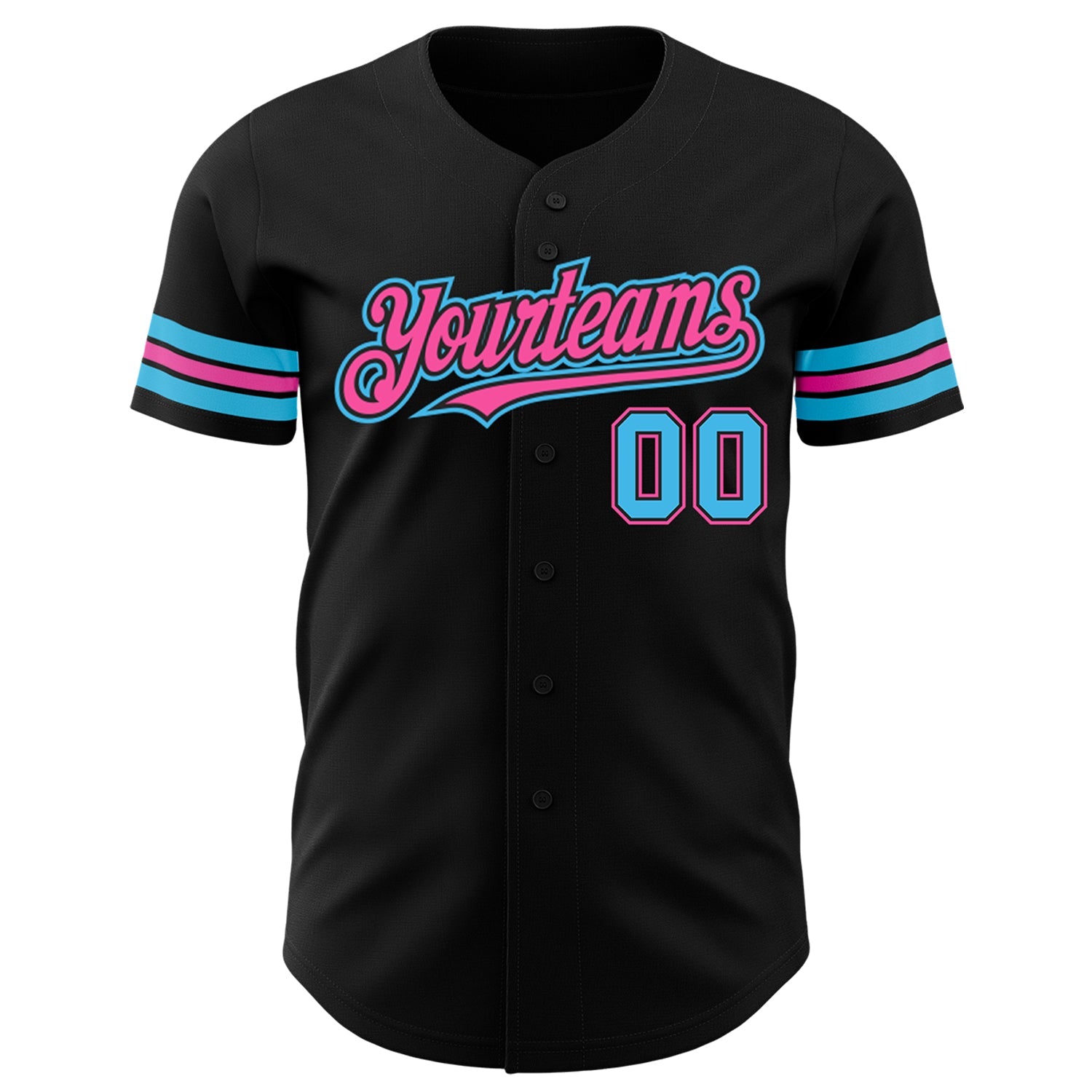 Custom Black Sky Blue-Pink Authentic Baseball Jersey view 2
