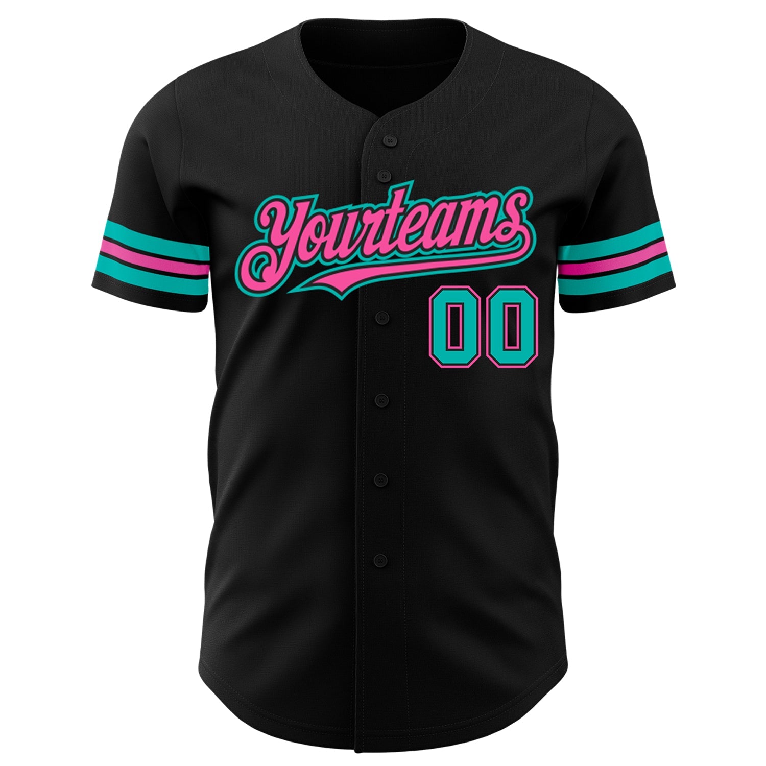 Custom Black Aqua-Pink Authentic Baseball Jersey view 2