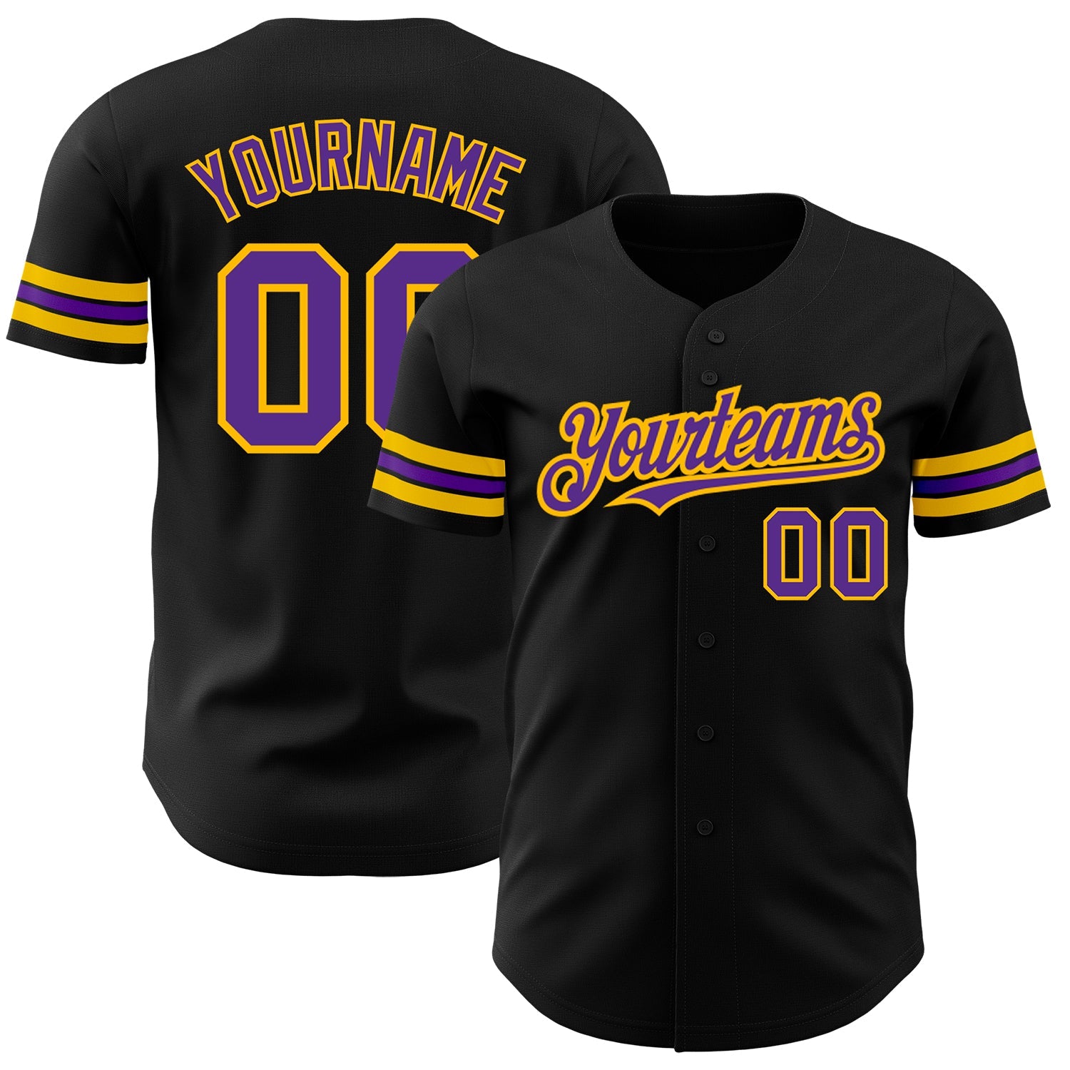 Custom Black Purple-Gold Authentic Baseball Jersey - Main View