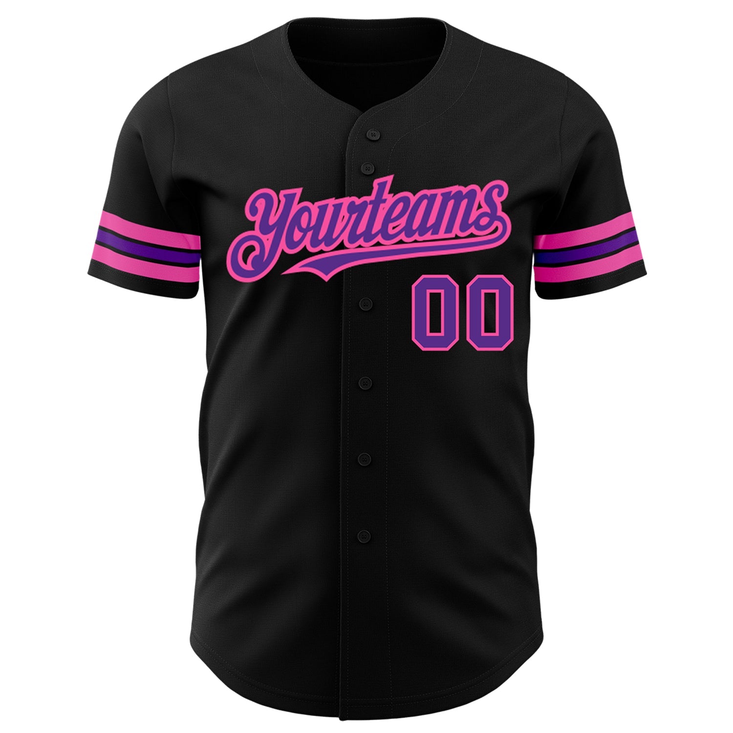 Custom Black Purple-Pink Authentic Baseball Jersey view 2