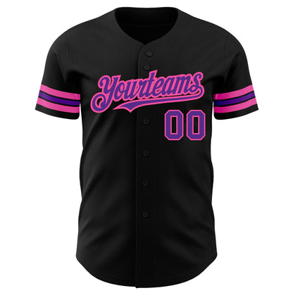 Custom Black Purple-Pink Authentic Baseball Jersey view 2
