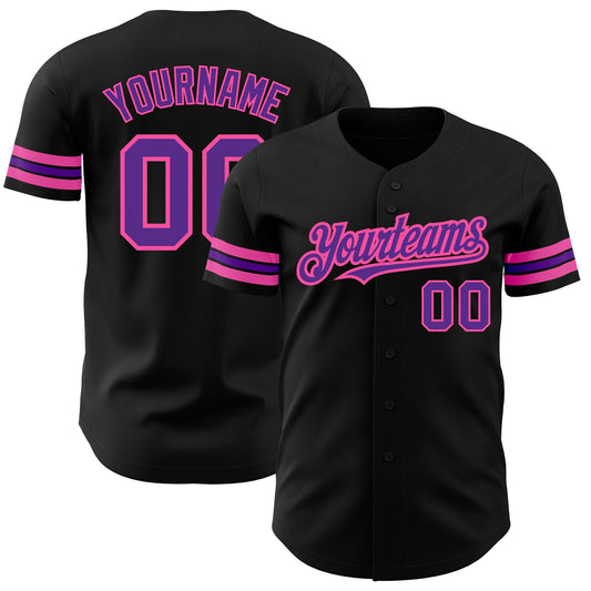 Custom Black Purple-Pink Authentic Baseball Jersey - Main View