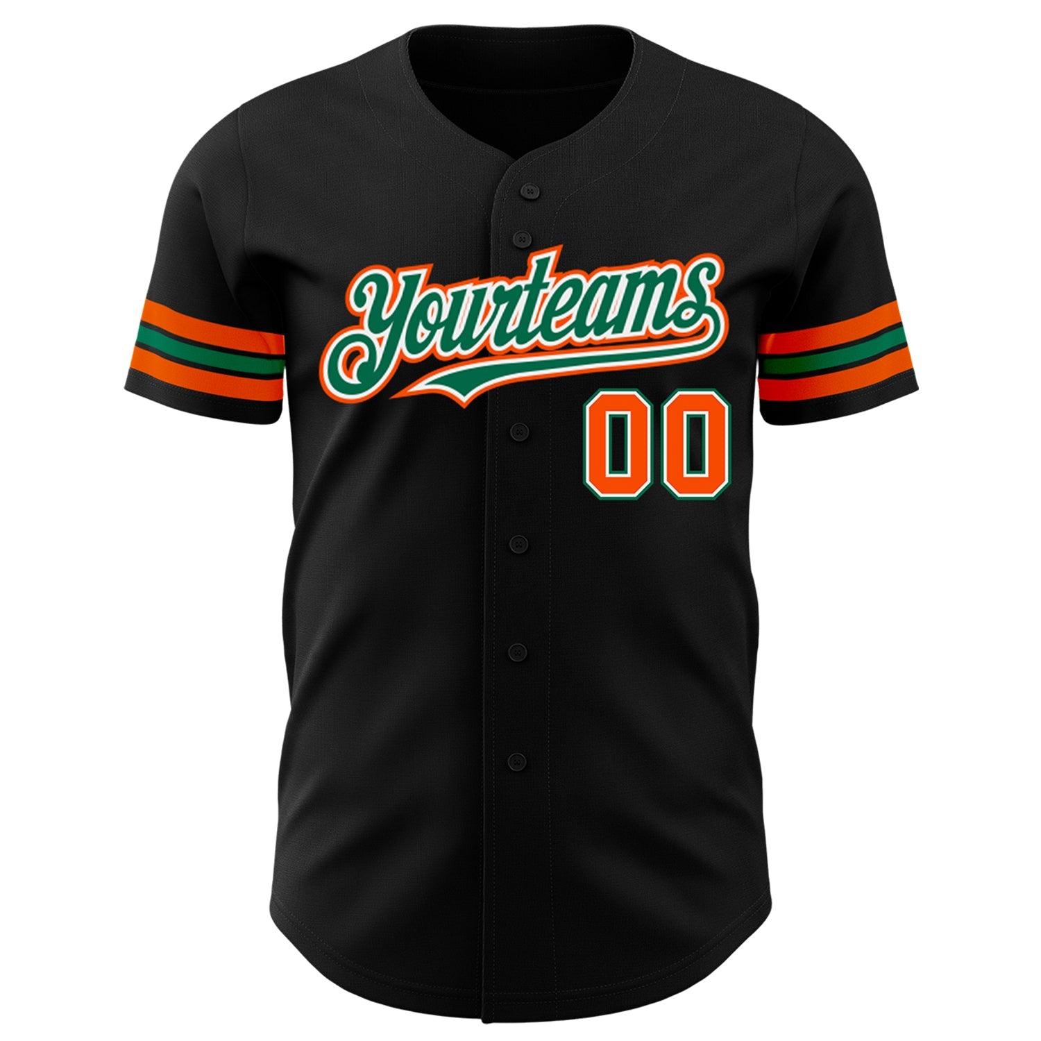 Custom Black Orange-Kelly Green Authentic Baseball Jersey view 2