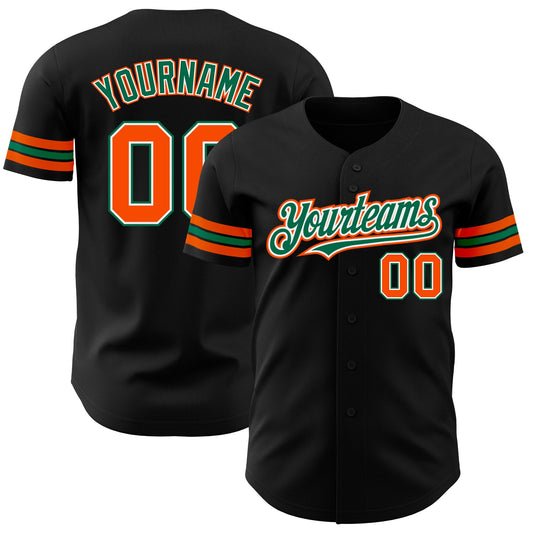 Custom Black Orange-Kelly Green Authentic Baseball Jersey - Main View