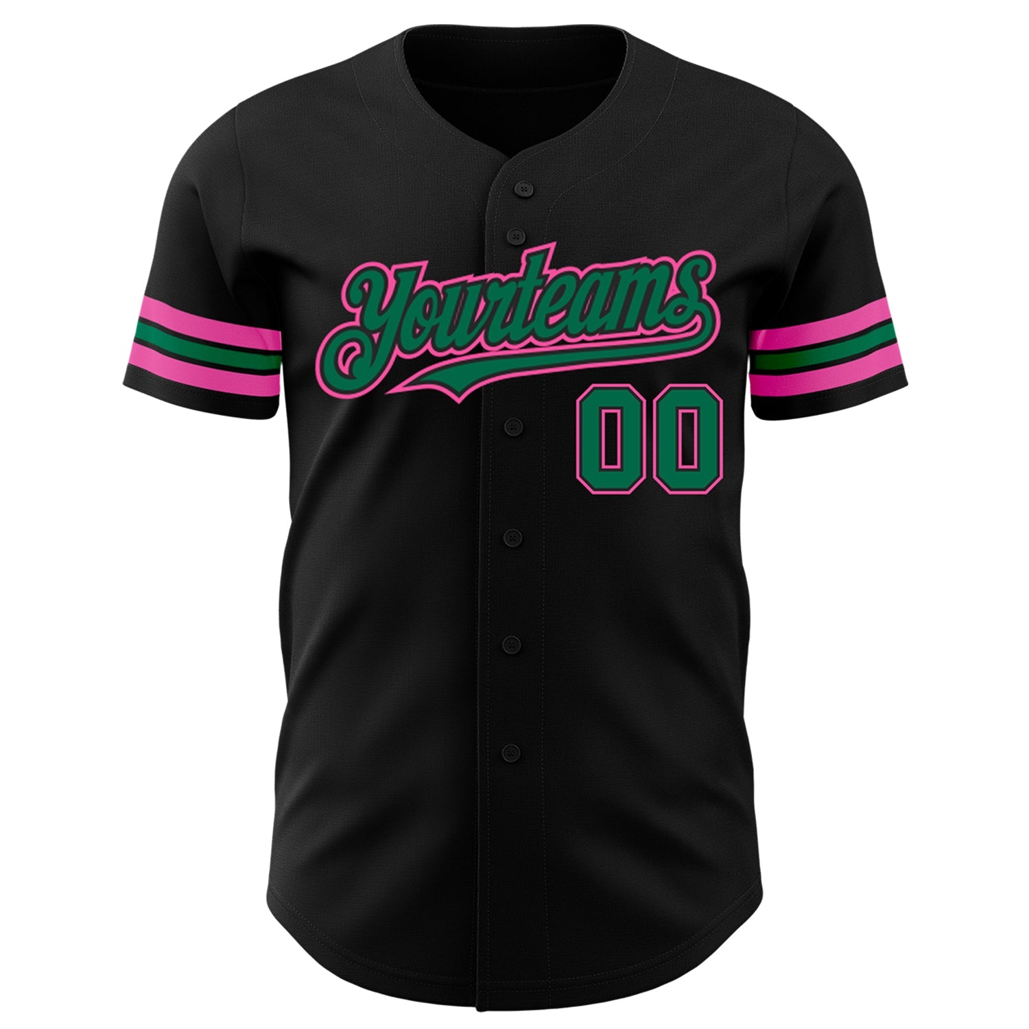 Custom Black Kelly Green-Pink Authentic Baseball Jersey view 2