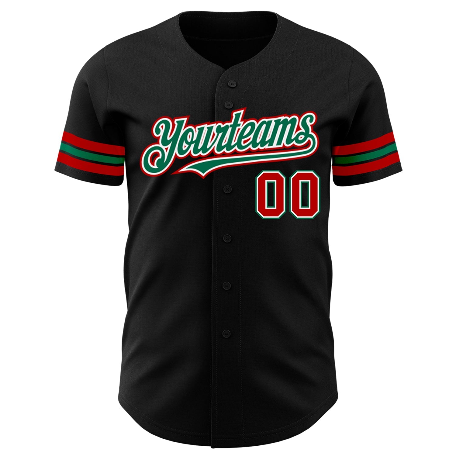 Custom Black Red-Kelly Green Authentic Baseball Jersey view 2