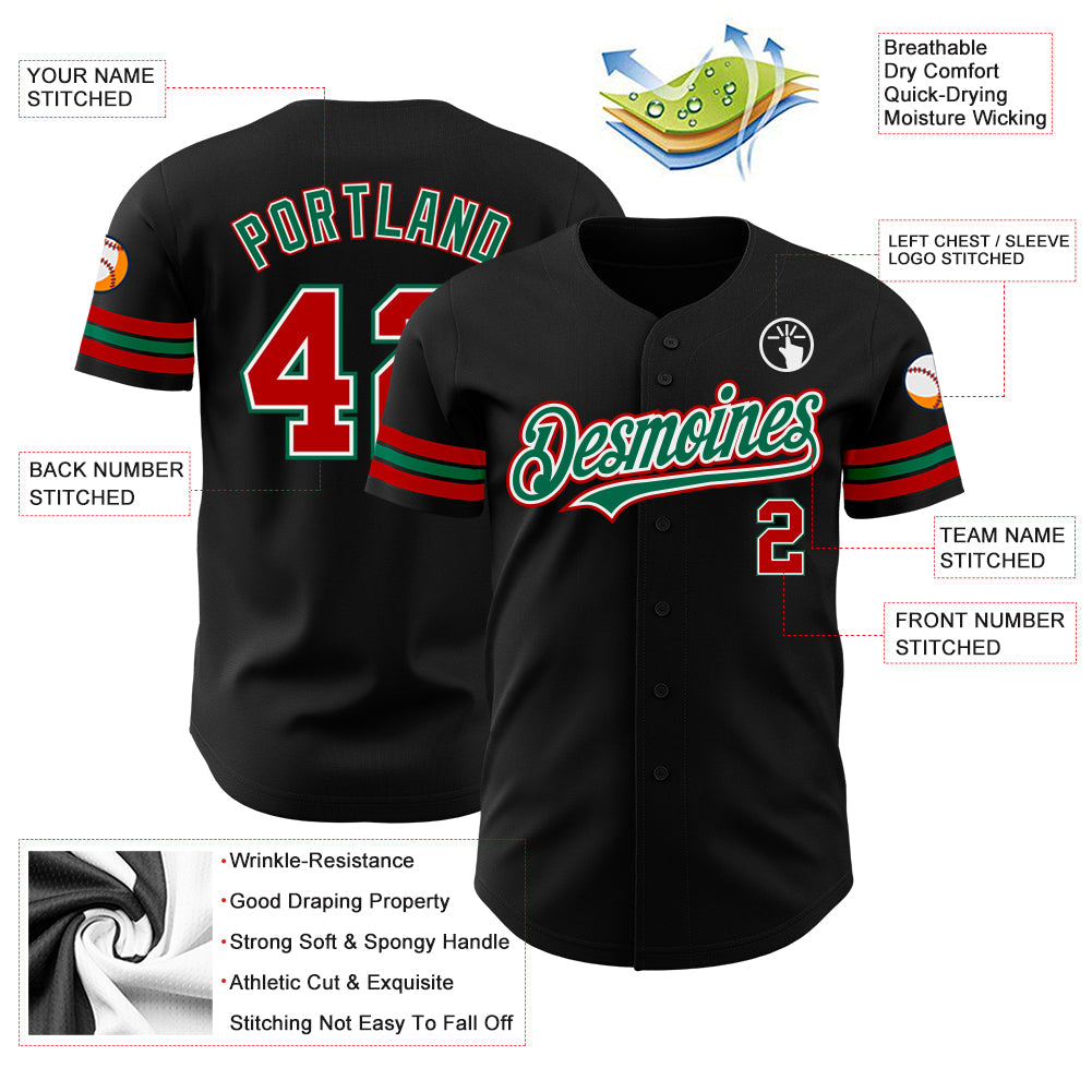 Custom Black Red-Kelly Green Authentic Baseball Jersey view 3