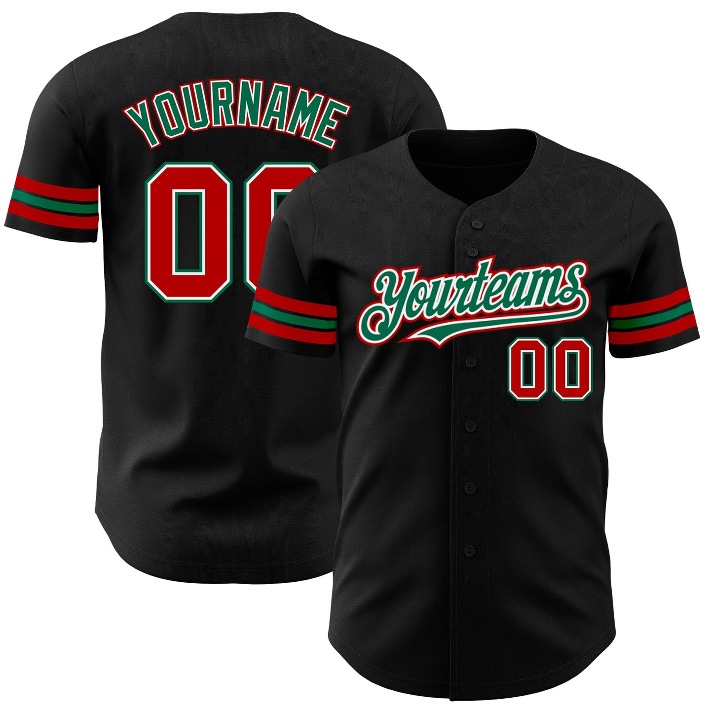 Custom Black Red-Kelly Green Authentic Baseball Jersey - Main View