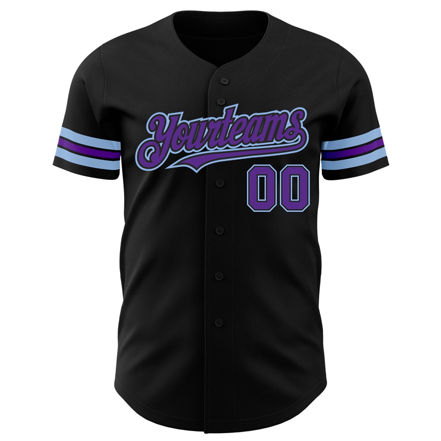 Custom Black Purple-Light Blue Authentic Baseball Jersey view 2