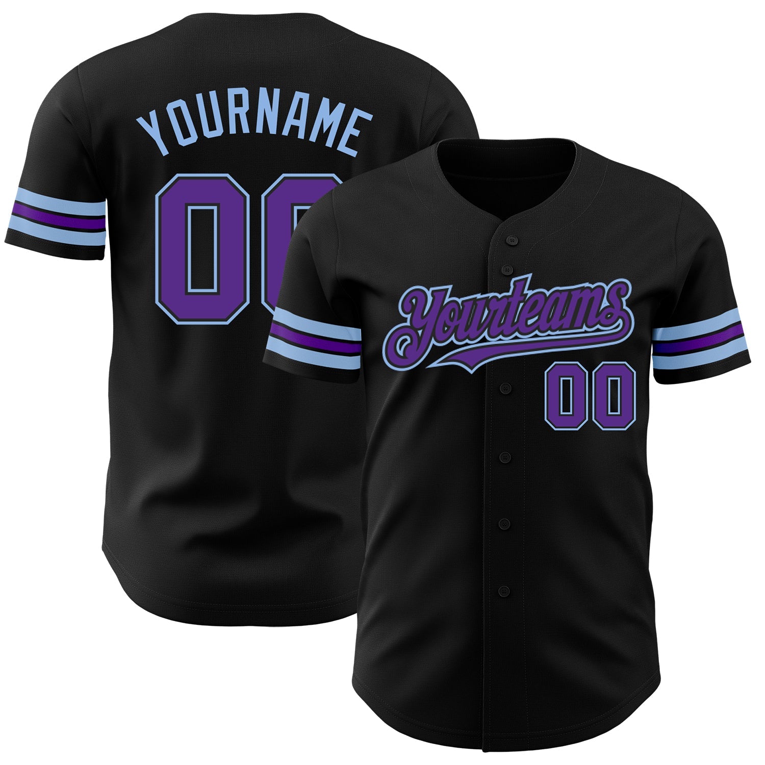 Custom Black Purple-Light Blue Authentic Baseball Jersey - Main View
