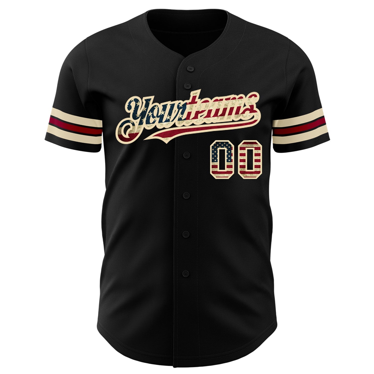 Custom Black Vintage USA Flag City Cream-Crimson Authentic Baseball Jersey view 2
