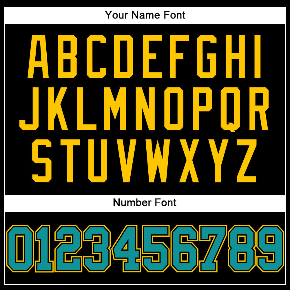 Custom Black Teal-Yellow Authentic Baseball Jersey view 5