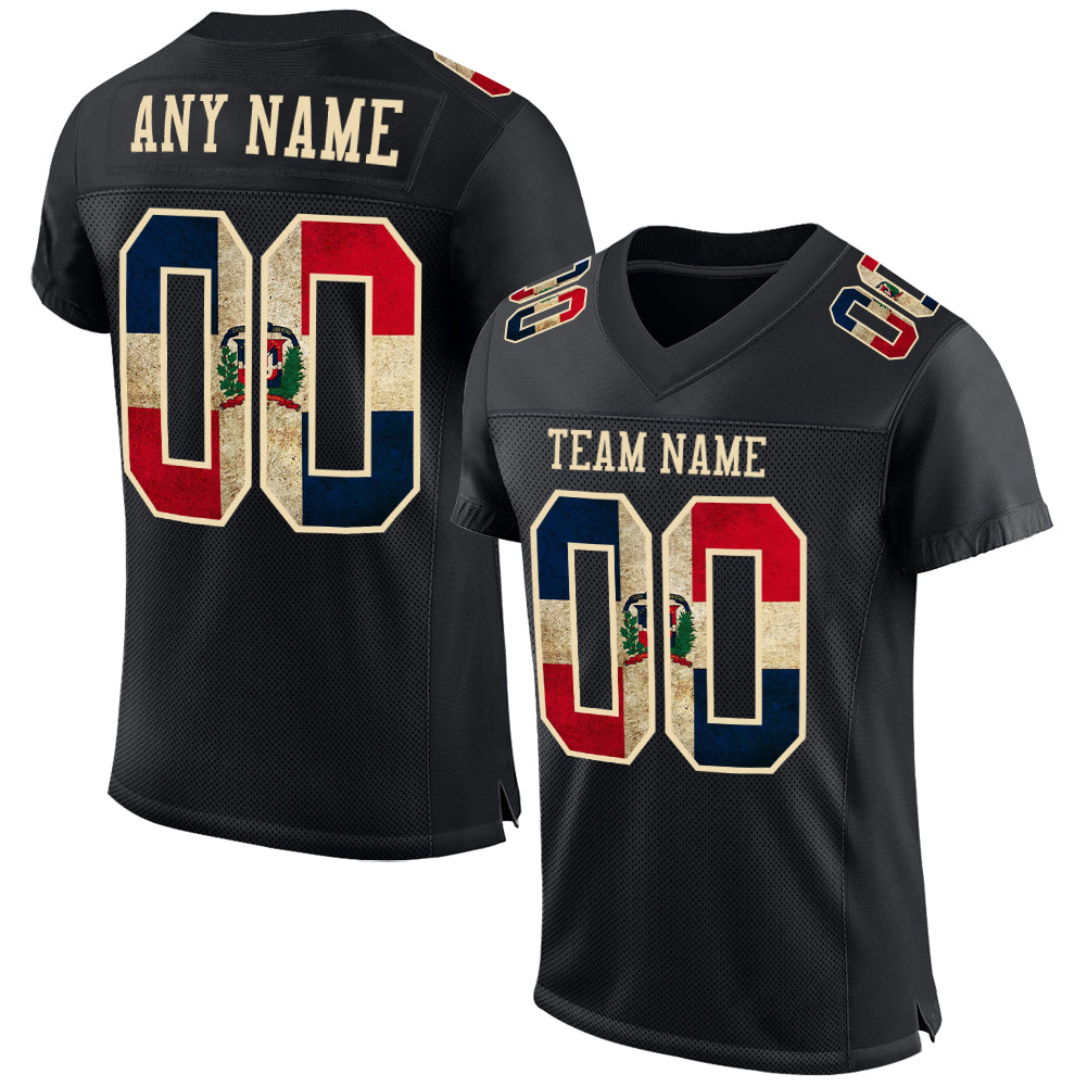 Custom Black Vintage Dominican Republic Flag-City Cream Mesh Authentic Football Jersey - Main View