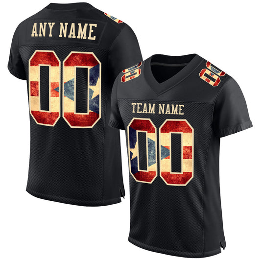 Custom Black Vintage Puerto Rican Flag-City Cream Mesh Authentic Football Jersey - Main View