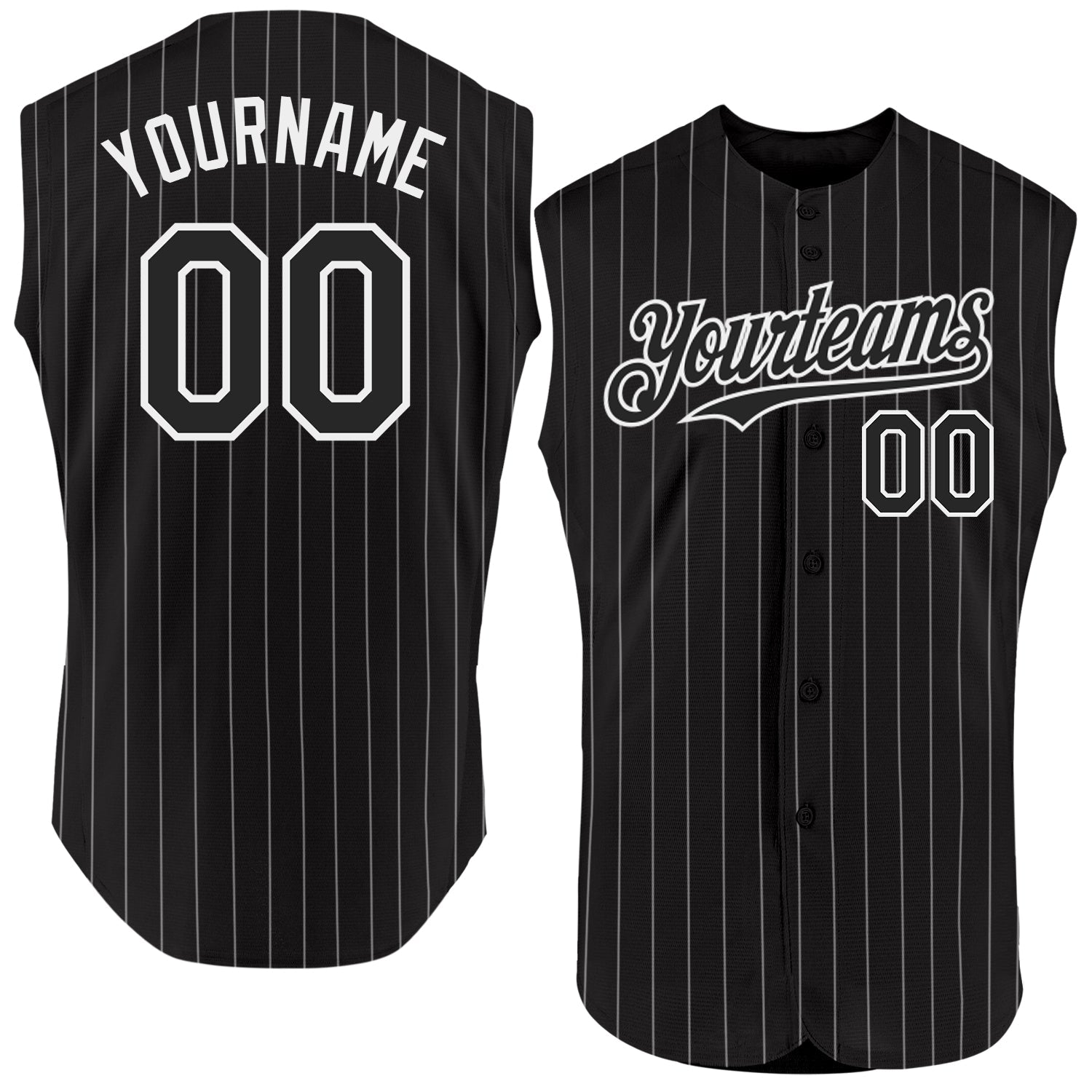Custom Black White Pinstripe White Authentic Sleeveless Baseball Jersey - Main View