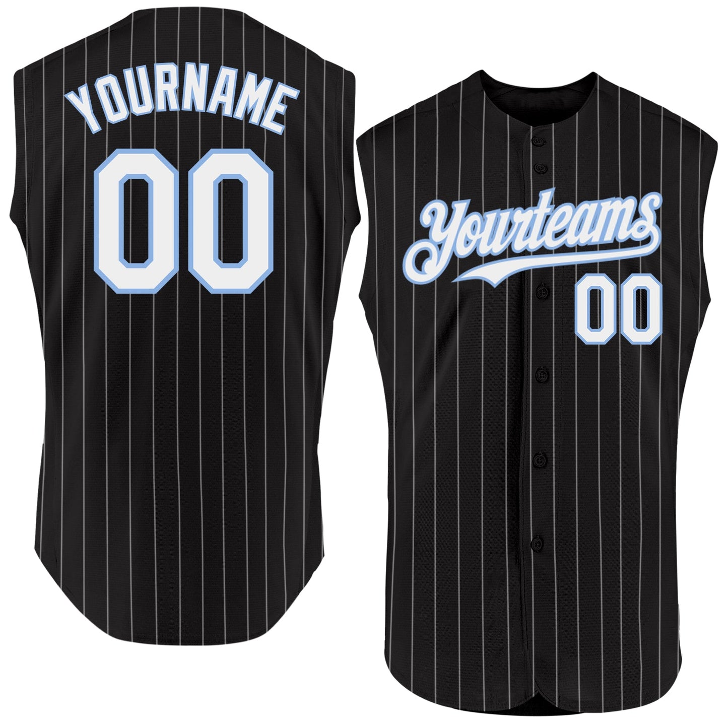 Custom Black White Pinstripe Light Blue Authentic Sleeveless Baseball Jersey - Main View
