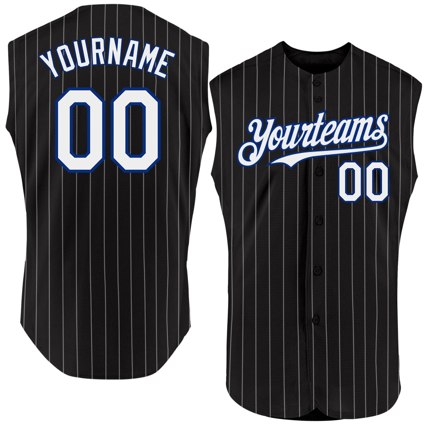 Custom Black White Pinstripe Royal Authentic Sleeveless Baseball Jersey - Main View