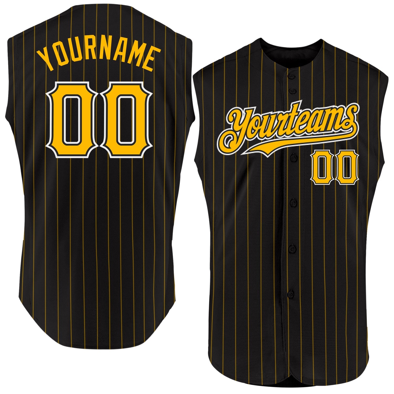Custom Black Gold Pinstripe White Authentic Sleeveless Baseball Jersey - Main View