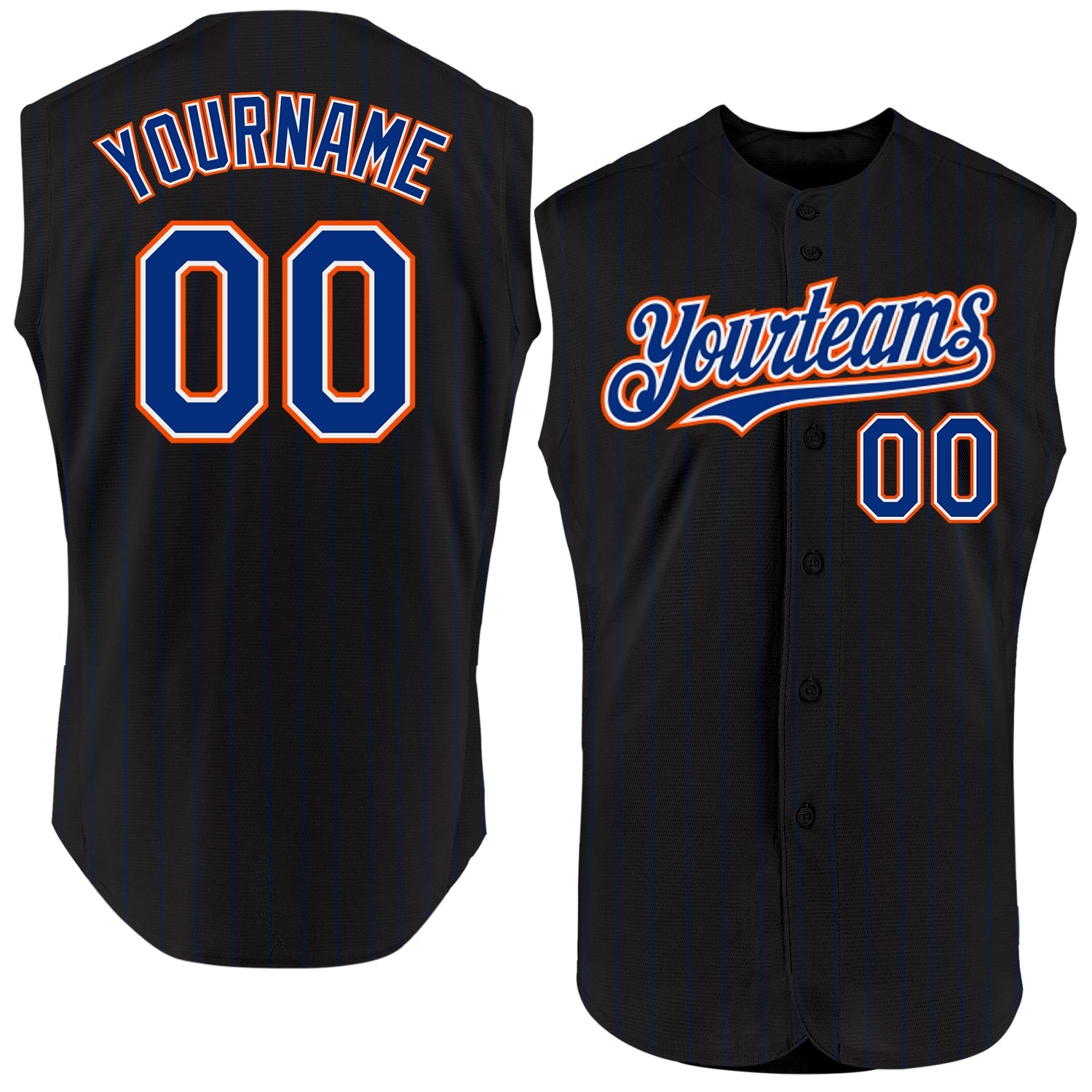 Custom Black Royal Pinstripe White-Orange Authentic Sleeveless Baseball Jersey - Main View