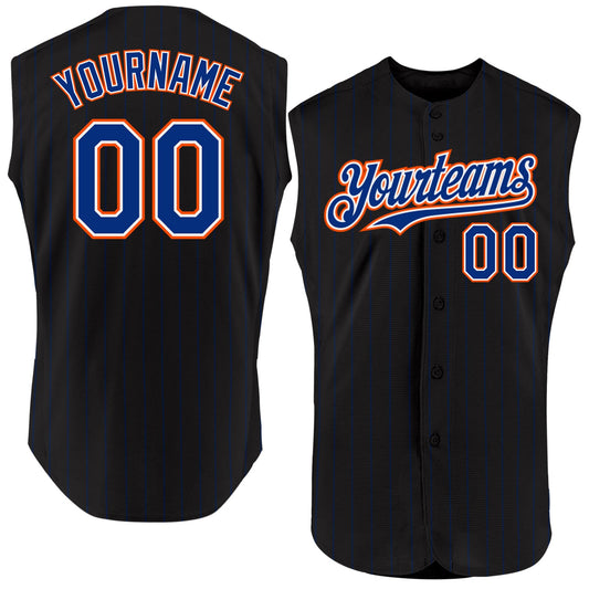 Custom Black Royal Pinstripe White-Orange Authentic Sleeveless Baseball Jersey - Main View