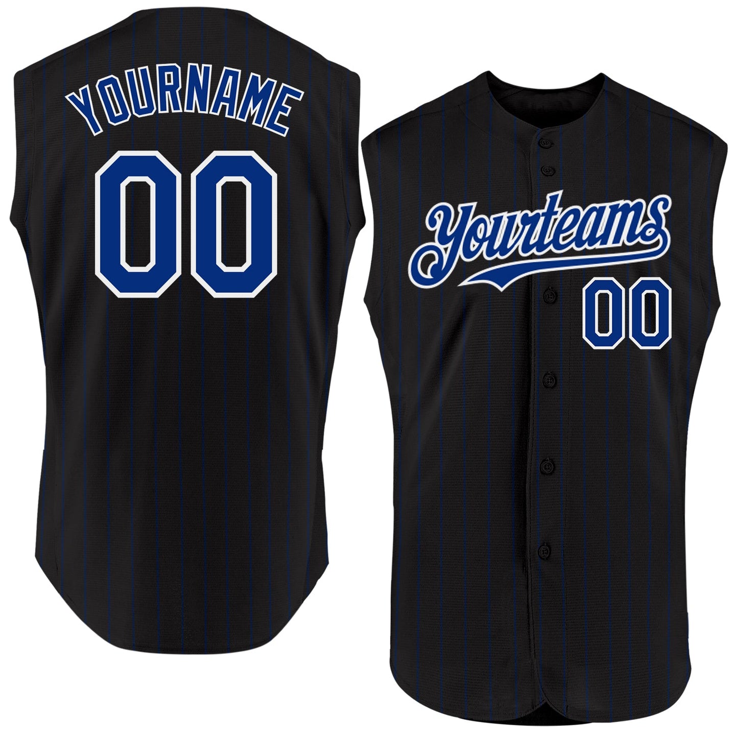 Custom Black Royal Pinstripe White Authentic Sleeveless Baseball Jersey - Main View
